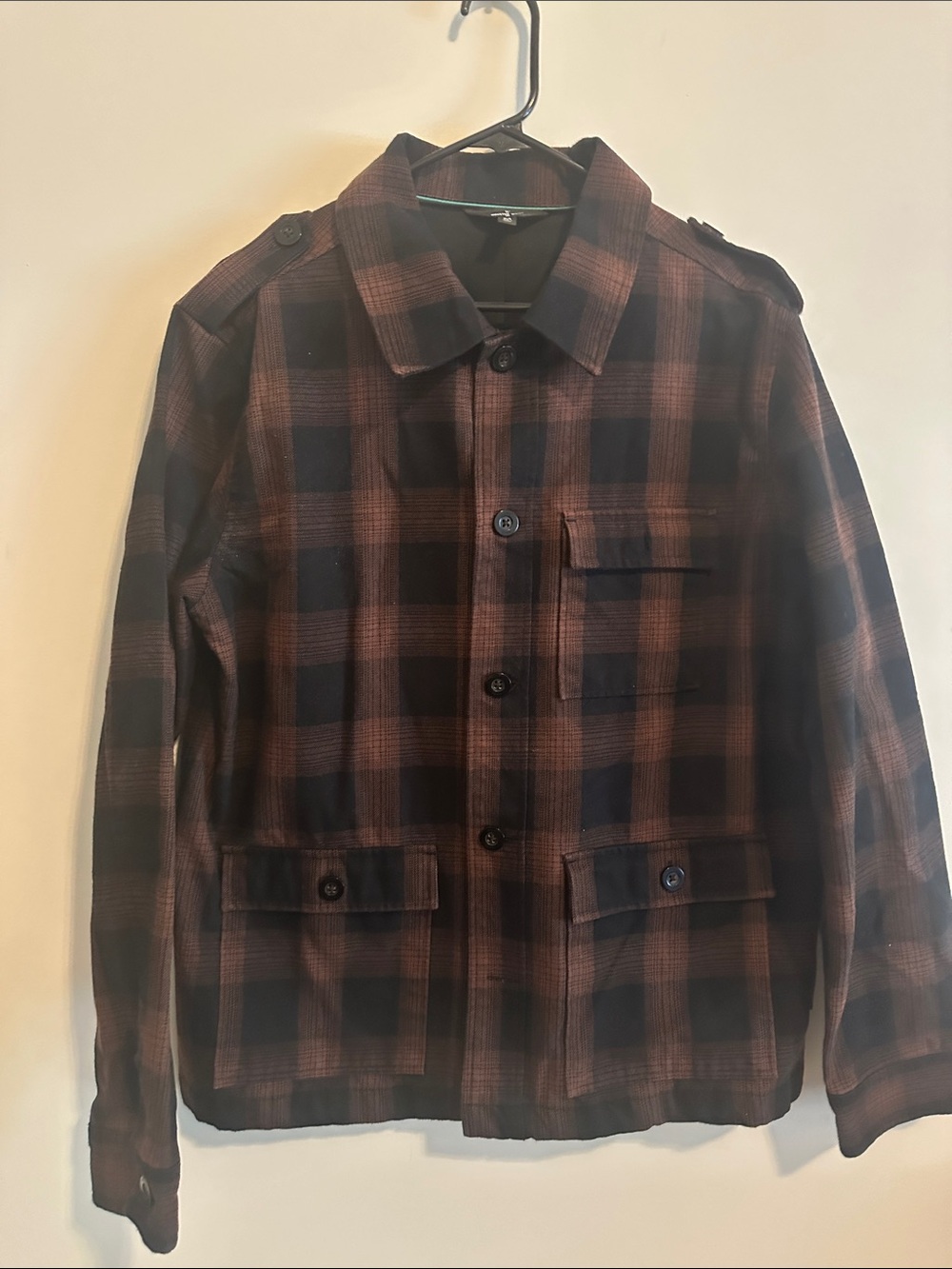 Men's Brown & Black Plaid Lightweight Shirt Jacket